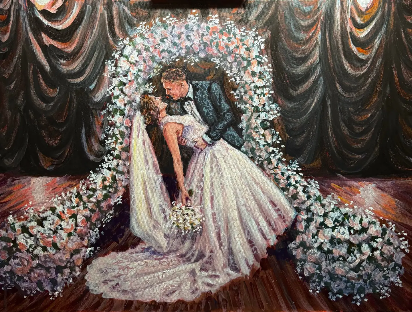 Custom wedding painting of a bride and groom's first dance